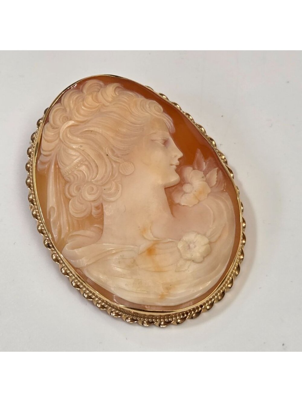 Vintage 1920s-1930s 14K Yellow Gold Carnelian Shell Cameo Brooch/Pendant 20.3g